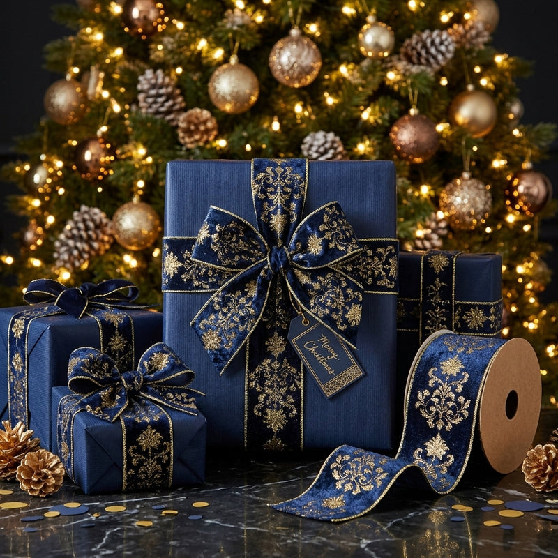 Piovaccari Ruban Lilibeth Bleu 100 mm x 10 m – Ruban Décoratif de Noël pour Sapin de Noël, Nœuds et Emballages Cadeaux