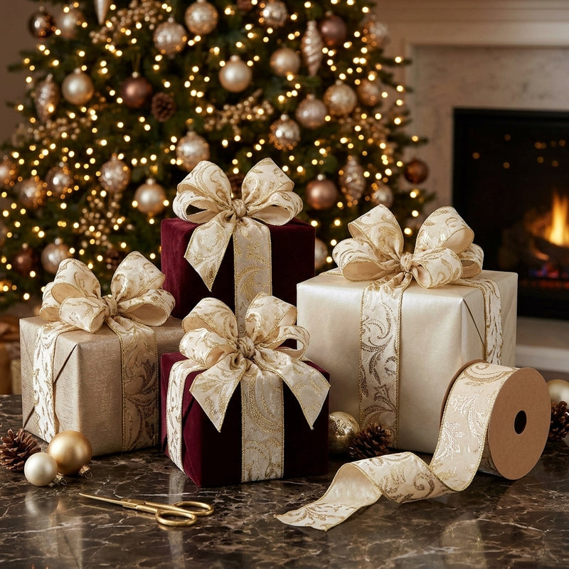 Piovaccari Ruban Velours d’Orient 100 mm x 10 m – Ruban décoratif de Noël pour sapin, nœuds et paquets cadeaux