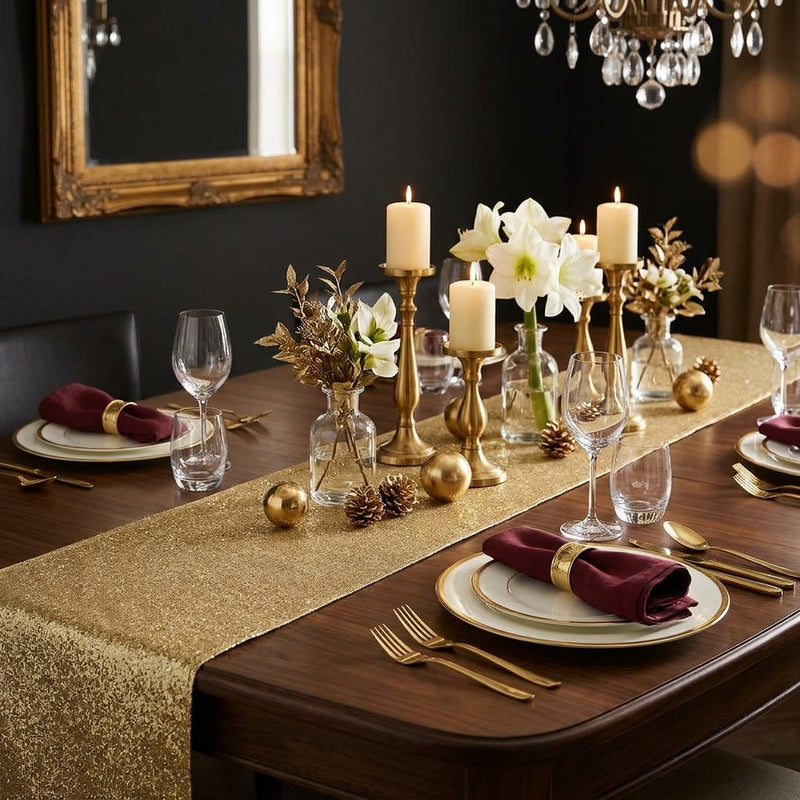 Piovaccari Aurora Sparkle Roll Gold Oro 48x180 cm – Chemin de table décoratif de Noël brillant pour table, centre de table et décorations de Noël