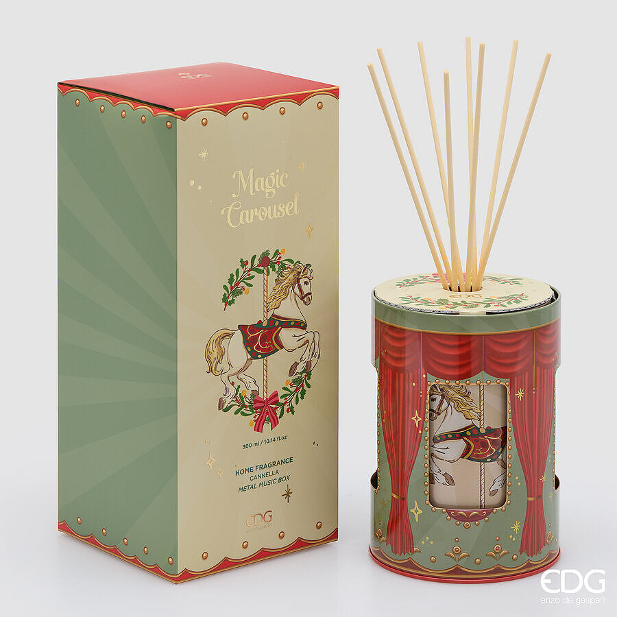 EDG Enzo De Gasperi Diffuseur Flacon Écrin 300 ml avec Carillon Noël H12 Ø10 cm Cannelle – Diffuseur d'Ambiance