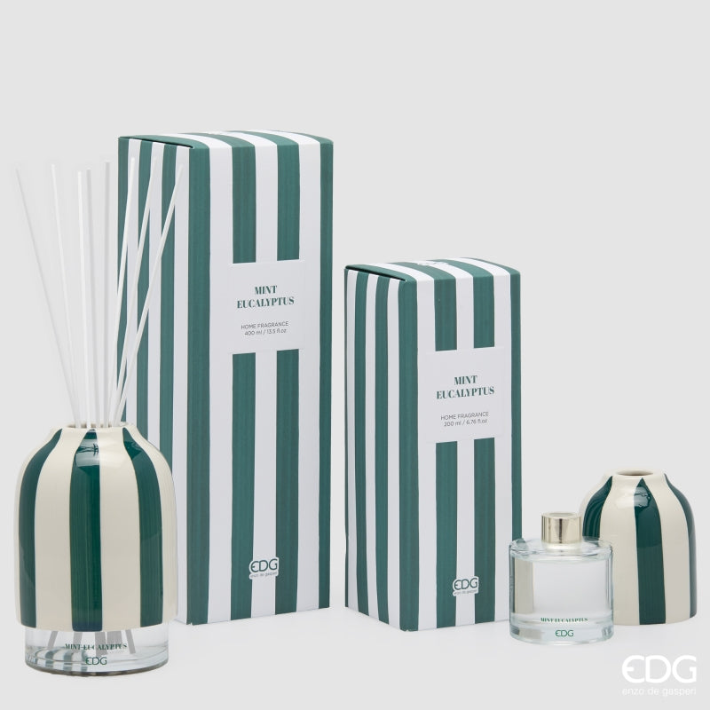 EDG Enzo De Gasperi Profumatore Bottiglia Righe Mint Eucalyptus 400 ml H18 Ø12 cm – Idea Regalo Natale