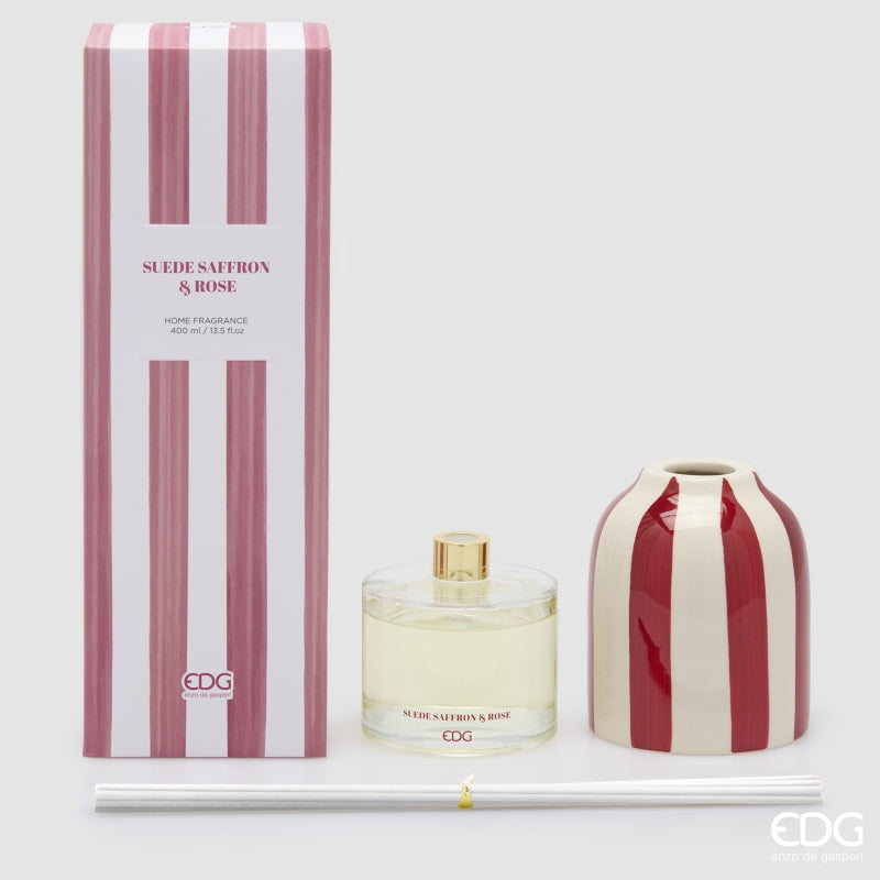EDG Enzo De Gasperi Diffuseur Bouteille Rayures Suede Saffron & Rose 400 ml H18 Ø12 cm – Idée Cadeau Noël