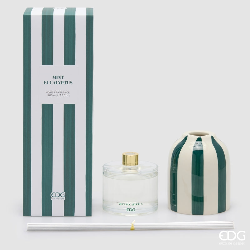 EDG Enzo De Gasperi Diffuseur Bouteille Rayures Menthe Eucalyptus 200 ml – Diffuseur Intérieur
