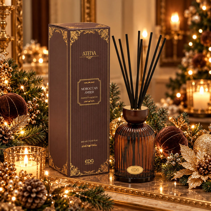 EDG Enzo De Gasperi Diffuseur Flacon Atena Moroccan Amber 460 ml H16 Ø9 cm – Parfum d'Intérieur