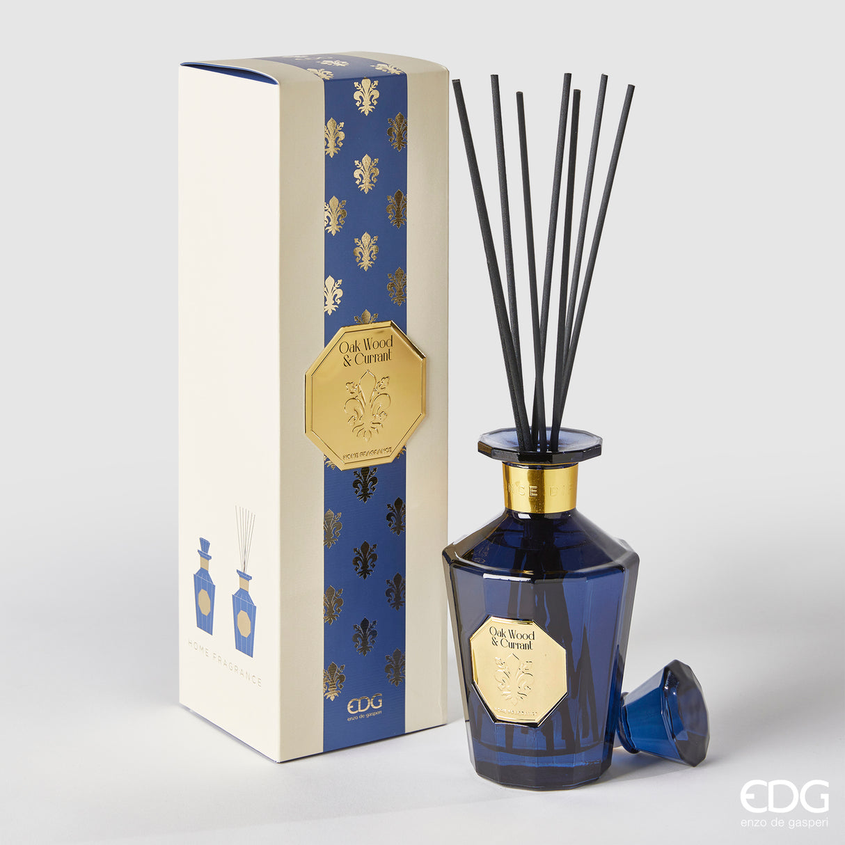 Diffuseur de parfum EDG Enzo De Gasperi Goldlily Bottle 500 ml + bâtonnets de bois de chêne et de cassis H21