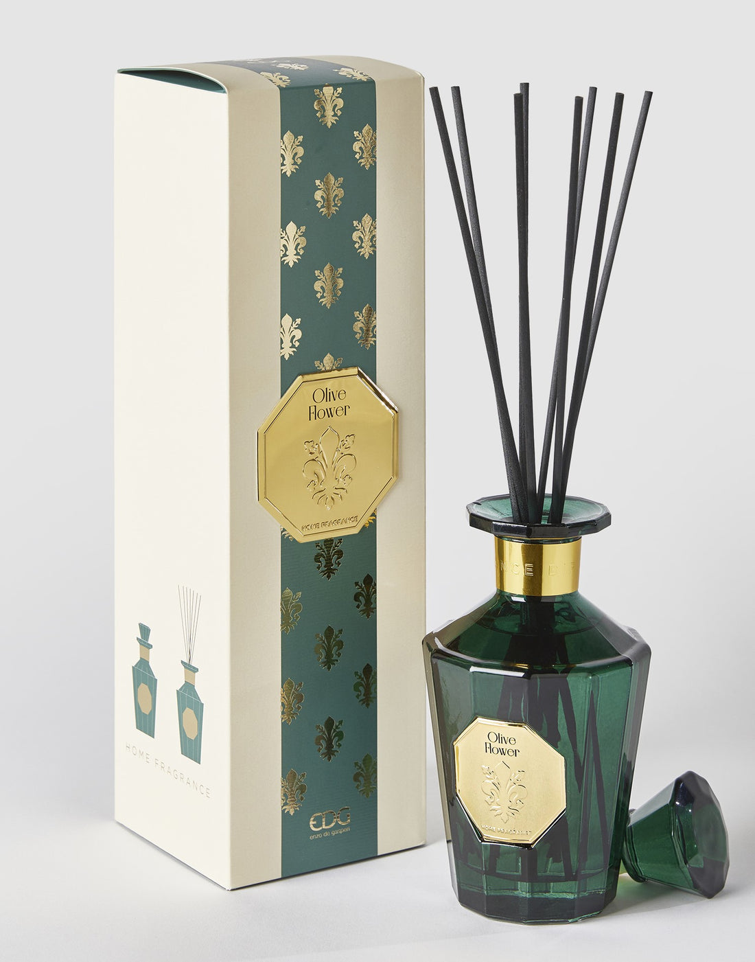 Diffuseur EDG Enzo De Gasperi Goldlily Bouteille H 21 cm 500 ml + Bâtonnets de fleurs d'olivier