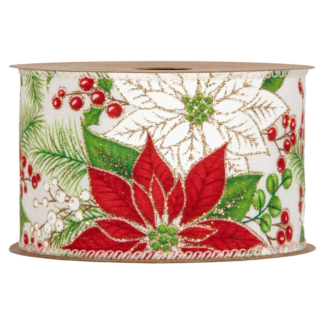 Piovaccari Ruban Poinsettia 63 mm x 10 m – Ruban décoratif de Noël à motif poinsettia pour sapin, noeuds et paquets cadeaux