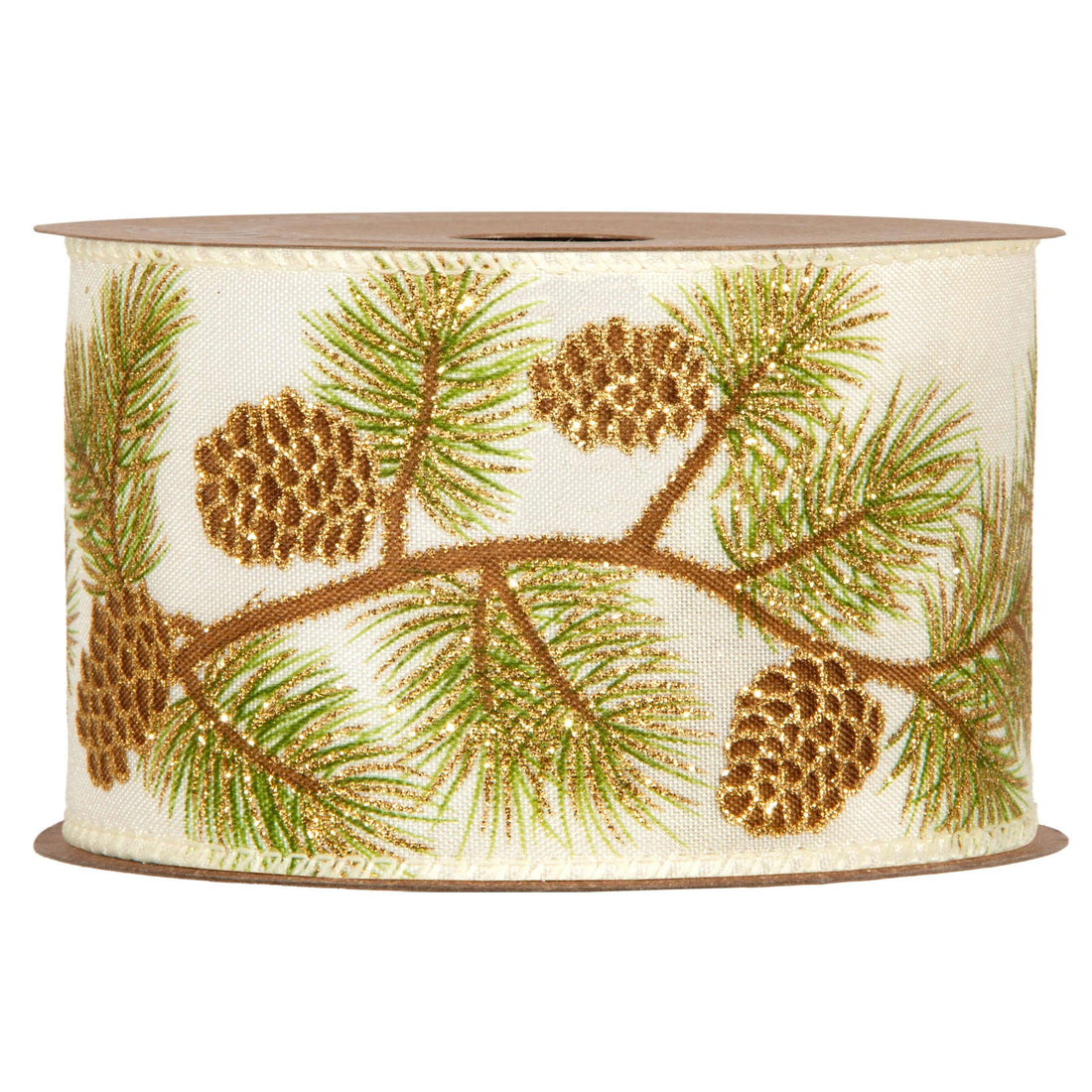 Piovaccari Ruban Pigne 63 mm x 10 m – Ruban Décoratif de Noël à Motif Pommes de Pin pour Sapin de Noël, Nœuds et Emballages Cadeaux