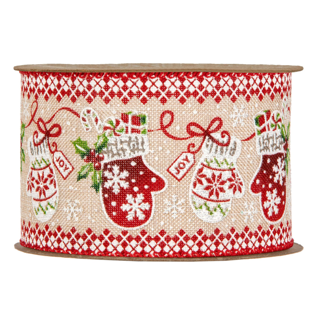 Piovaccari Ruban Christmas Gloves 63 mm x 10 m – Ruban Décoratif de Noël à Motif Gants de Noël pour Sapin, Nœuds et Emballages Cadeaux