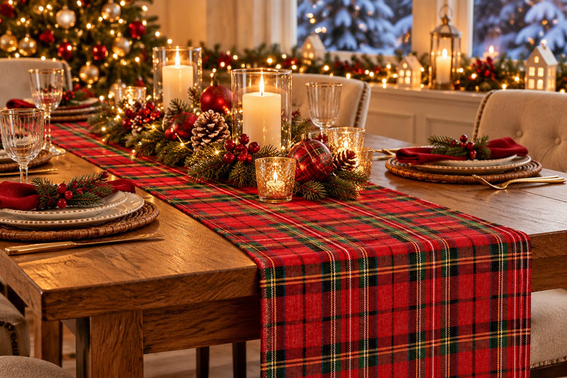 Piovaccari Chemin de table Aberdeen Rouge 28 cm x 2,5 m – Chemin de table décoratif de Noël pour table, centre de table et décorations de Noël