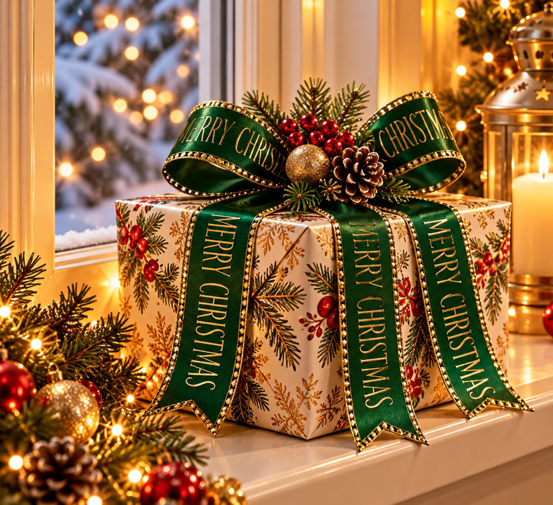 Piovaccari Ruban Buon Natale Courtyard 40 mm x 15 m – Ruban Décoratif de Noël avec Inscription Buon Natale pour Sapin, Nœuds, Paquets Cadeaux et Décorations de Noël