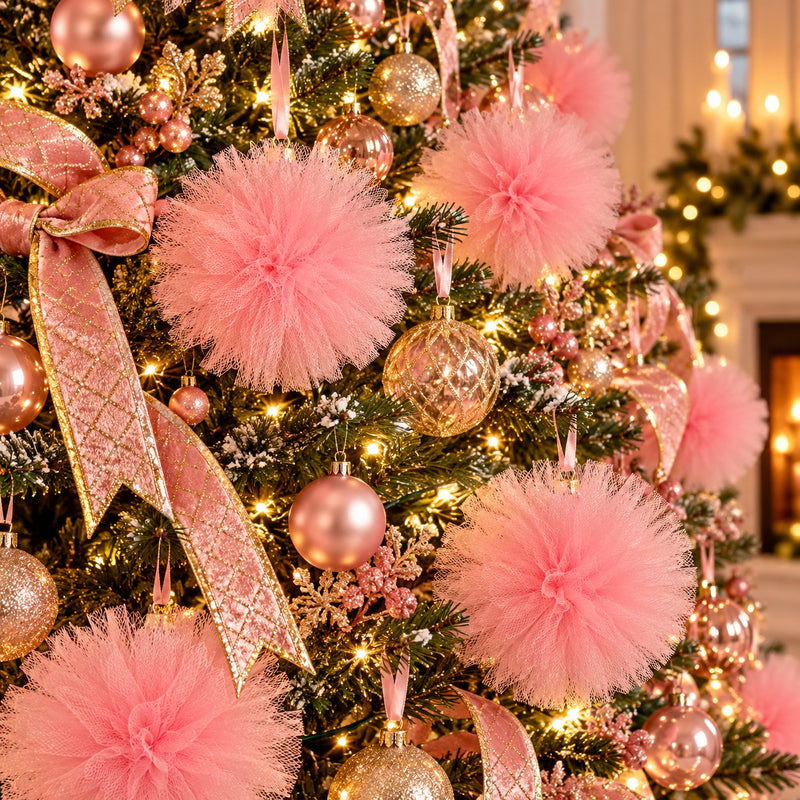 Piovaccari Pompon Rose Ø25 cm – Décoration de Noël pour Sapin de Noël, Ornements, Fêtes et Décorations d'Ambiance