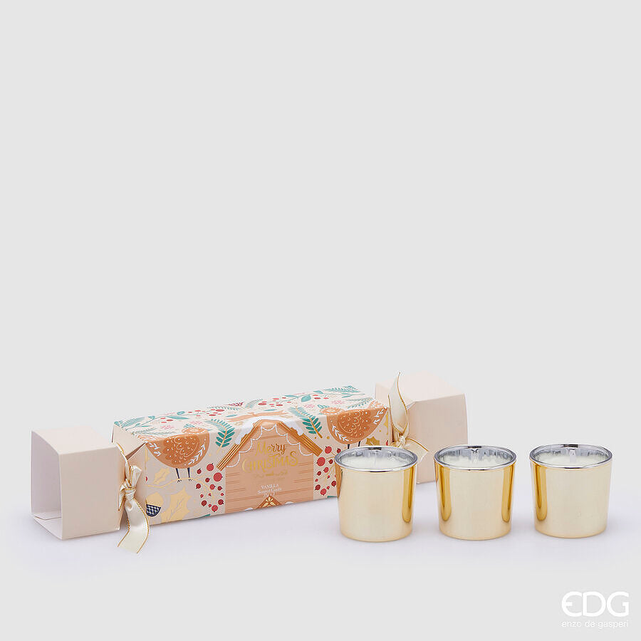 EDG Enzo De Gasperi Coffret 3 Bougies de Noël Joyeuses Parfumées H 5 Cm Vanille Noire