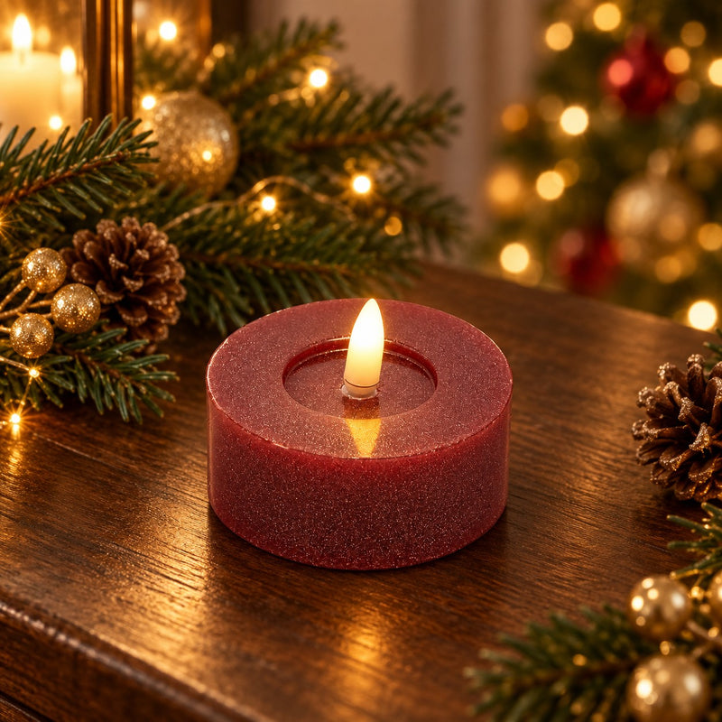 EDG Enzo De Gasperi Set 2 Bougies LED Paillettes H3 Ø7 cm Bordeaux IP20 – Bougies Décoratives de Noël