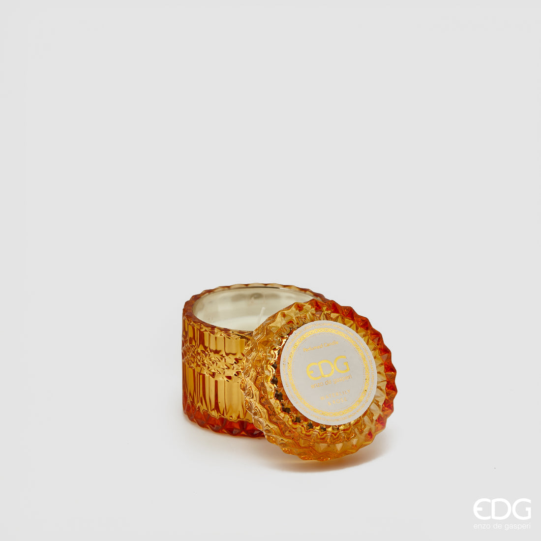 Bougie en cristal EDG Enzo De Gasperi avec vase + coffret cadeau H 8,5 cm P 9 cm 160 g Ocre