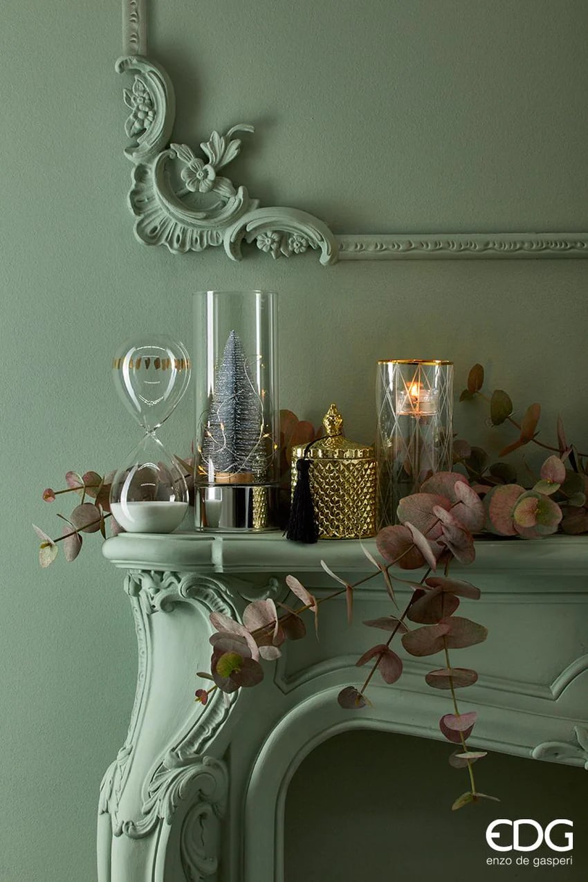 Bougie EDG Enzo De Gasperi avec verre et pompon H 14 cm P 8 cm Thé vert Bea