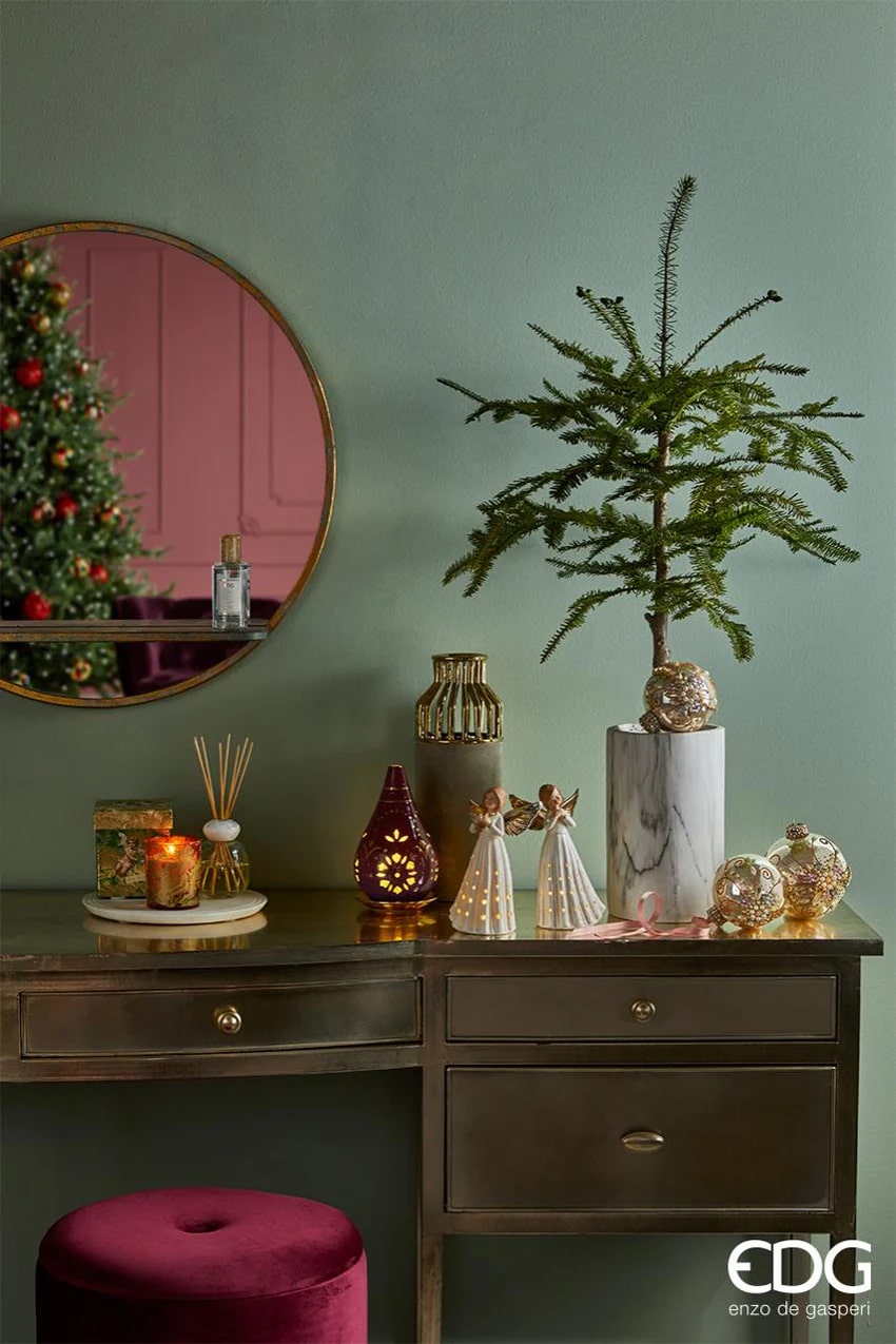 Bougie de Noël en verre EDG Enzo De Gasperi avec boîte à musique H 9 cm P 8 cm Pomme et cannelle