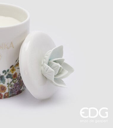 Bougie Botanika EDG Enzo De Gasperi avec Ceram. H 13 cm P 8 cm C2 Fleurs d'olivier