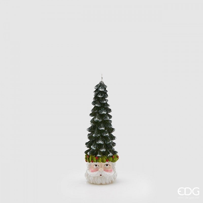 Bougie Père Noël EDG Enzo De Gasperi Tête de Pin H 19 Cm Blanc Vert