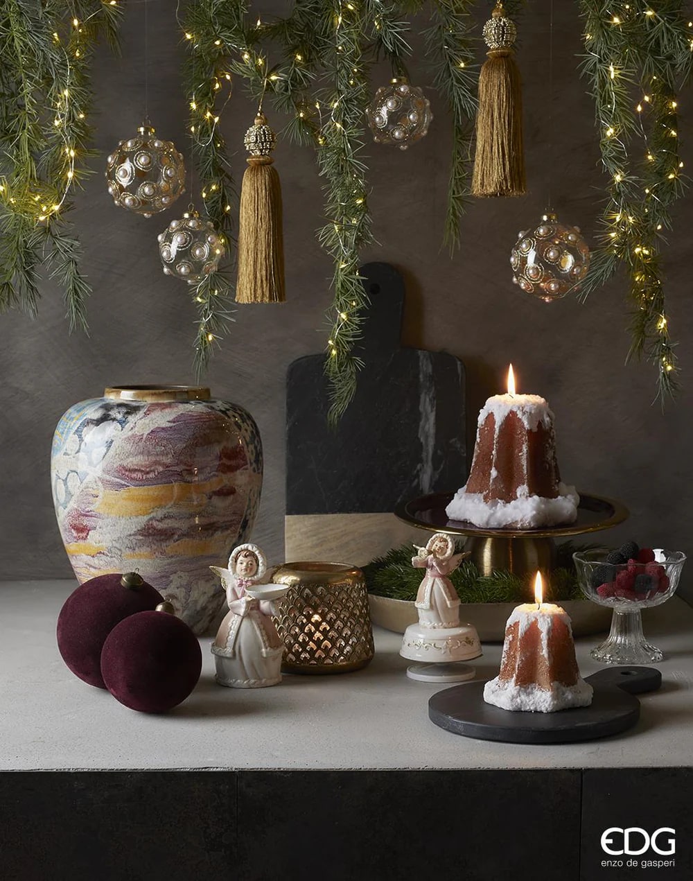 EDG Enzo De Gasperi Bougie De Noël Pandoro H 17 Cm D 15 Cm Camel