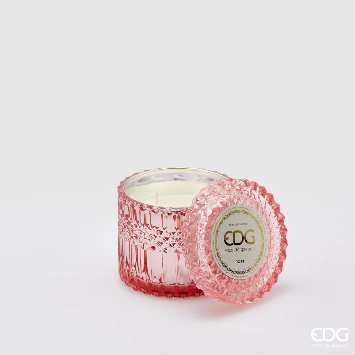 Bougie en cristal EDG Enzo De Gasperi, neuve + coffret cadeau, H10,5 D11 Rose
