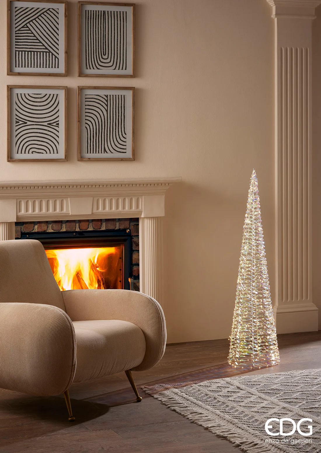 EDG Enzo De Gasperi Christmas Tree Led Stripes Cone 720 MicroLed H 120 Cm D 30 Cm Gold