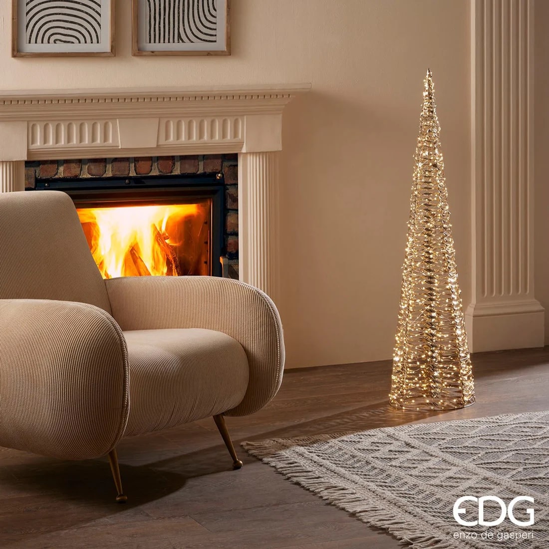 EDG Enzo De Gasperi Christmas Tree Led Stripes Cone 1440 MicroLed H 150 Cm D 28 Cm Gold