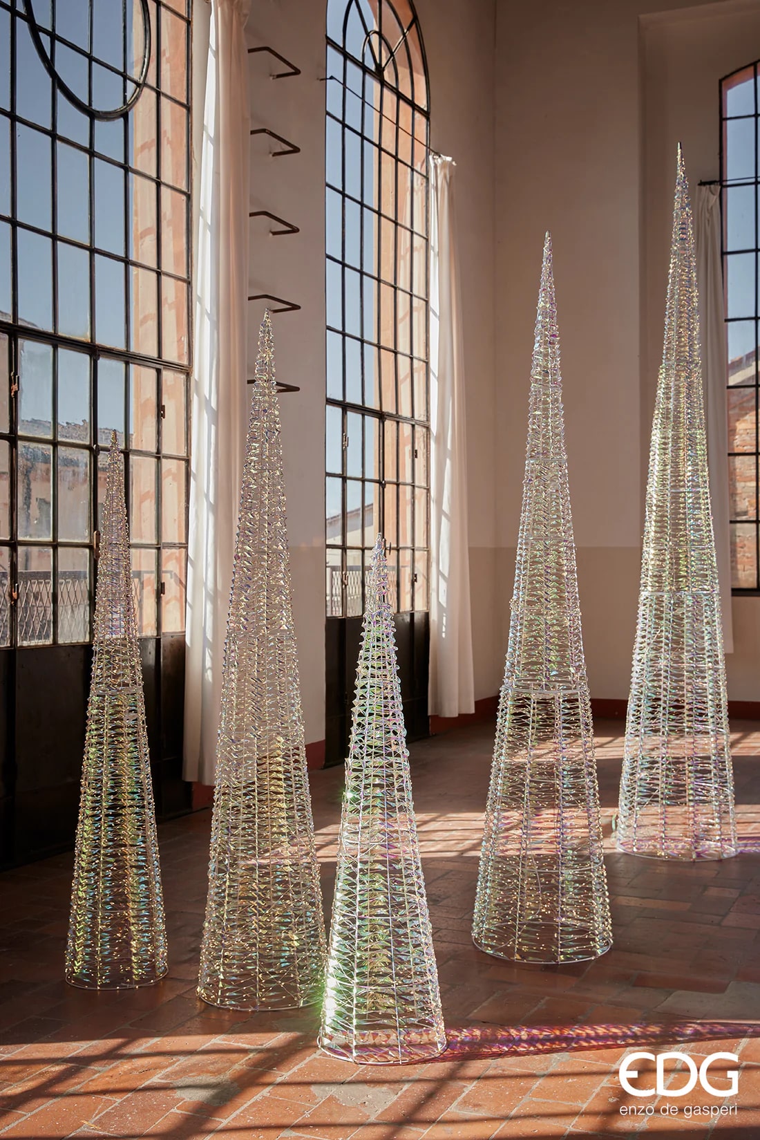 EDG Enzo De Gasperi Christmas Tree Led Stripes Cone 1800 MicroLed H 180 Cm D 34 Cm Gold