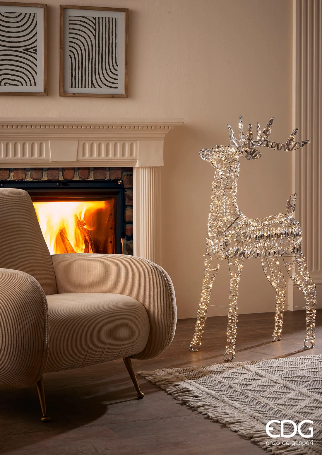 Décoration de Noël EDG Enzo De Gasperi Motif Renne Rayé 720 MicroLed H 115 cm L 64 cm L 22 cm Doré