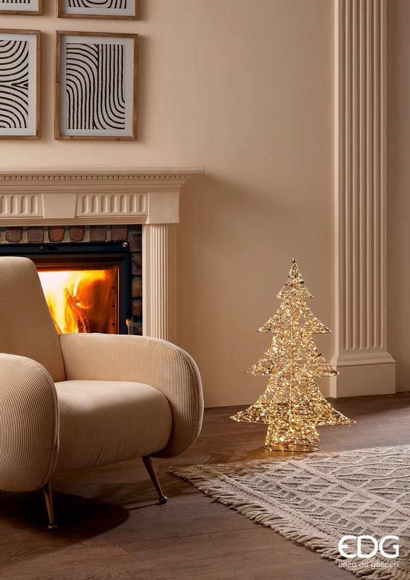 Sapin de Noël EDG Enzo De Gasperi, bandes LED 720 MicroLed, H 58 cm, l 48 cm, L 9,5 cm, doré