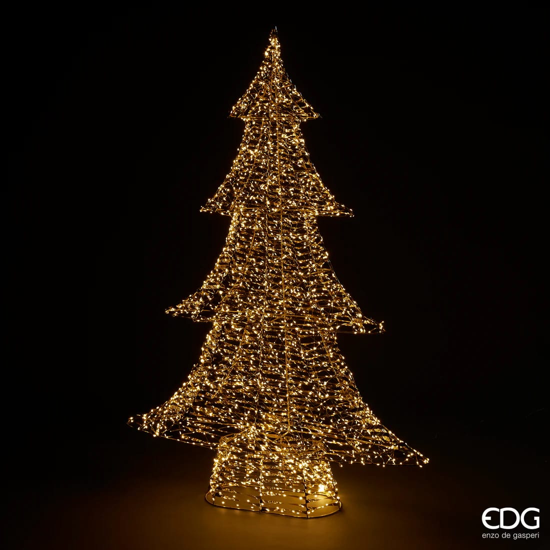 Sapin de Noël EDG Enzo De Gasperi, bandes LED 2 400 microLED, H 150 cm, L 106 cm, L 22 cm, doré