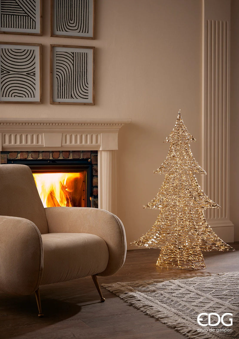 Sapin de Noël EDG Enzo De Gasperi, bandes LED 2 400 microLED, H 150 cm, L 106 cm, L 22 cm, doré