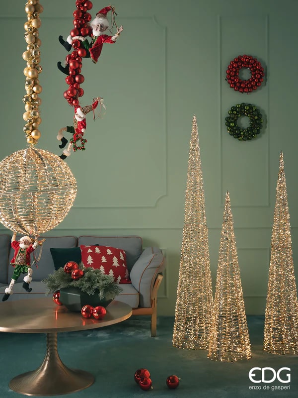 EDG Enzo De Gasperi Christmas Tree Led Stripes Cone 720 MicroLed H 120 Cm D 30 Cm Gold