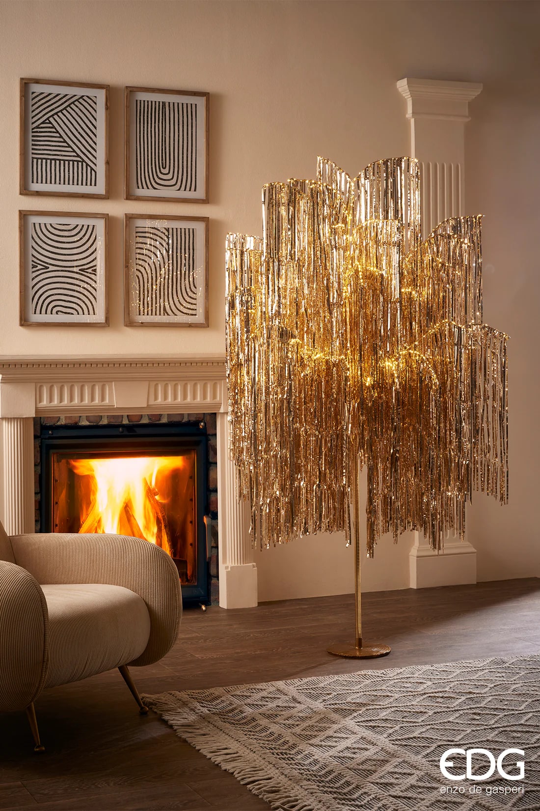 EDG Enzo De Gasperi Christmas Tree Led Fringes 600 Microled H 150 Cm D 90 Cm Champagne