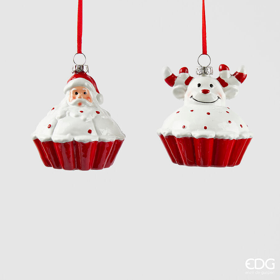 Décoration de Noël EDG Enzo De Gasperi Cupcake H 8 cm P 7,5 cm Blanc Rouge 1 pièce