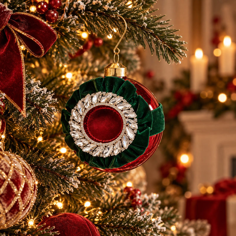 Boule de Noël EDG Enzo De Gasperi avec Strass Ø10 cm Rouge – Décoration pour Sapin de Noël