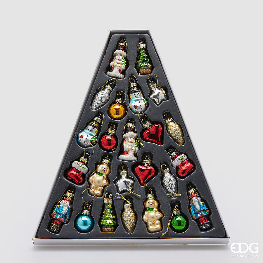 EDG Enzo De Gasperi Set 24 Addobbi Pino Avvento H5 cm Multicolor – Decorazioni Natalizie