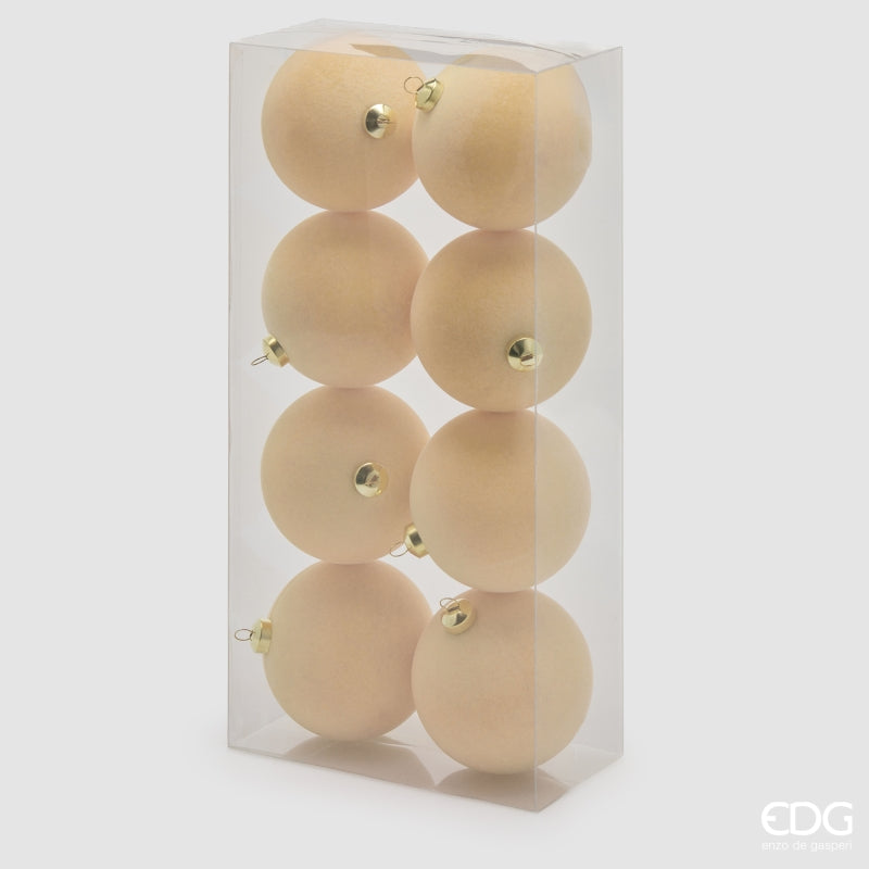 EDG Enzo De Gasperi Boules de Noël Velours Cream Ø8 cm – Lot 8 Pièces