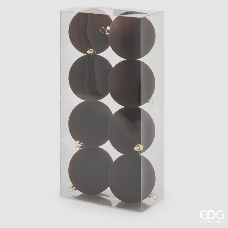 EDG Enzo De Gasperi Boules de Noël en Velours Dark Brown Ø8 cm – Lot 8 Pièces