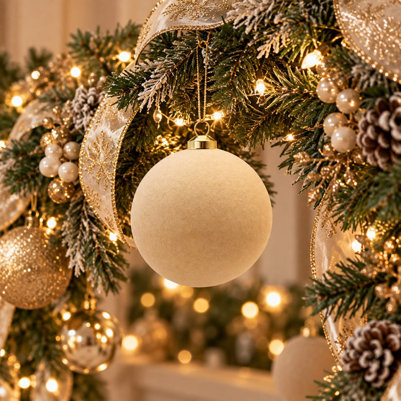 EDG Enzo De Gasperi Boules de Noël Velours Cream Ø8 cm – Lot 8 Pièces