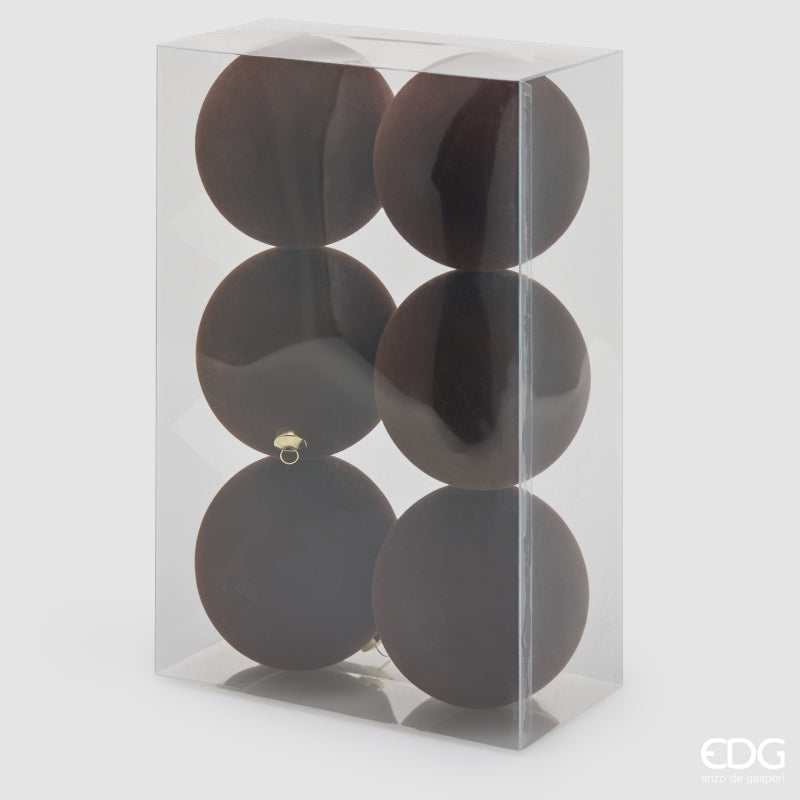 EDG Enzo De Gasperi Boules de Noël en Velours Marron Ø10 cm – Lot 6 Pièces