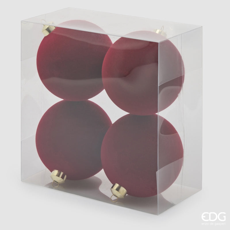 EDG Enzo De Gasperi Boules de Noël en Velours Bordeaux Ø12 cm – Set 4 Pièces