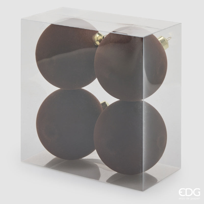 EDG Enzo De Gasperi Boules de Noël en Velours Dark Brown Ø12 cm – Set de 4 Pièces