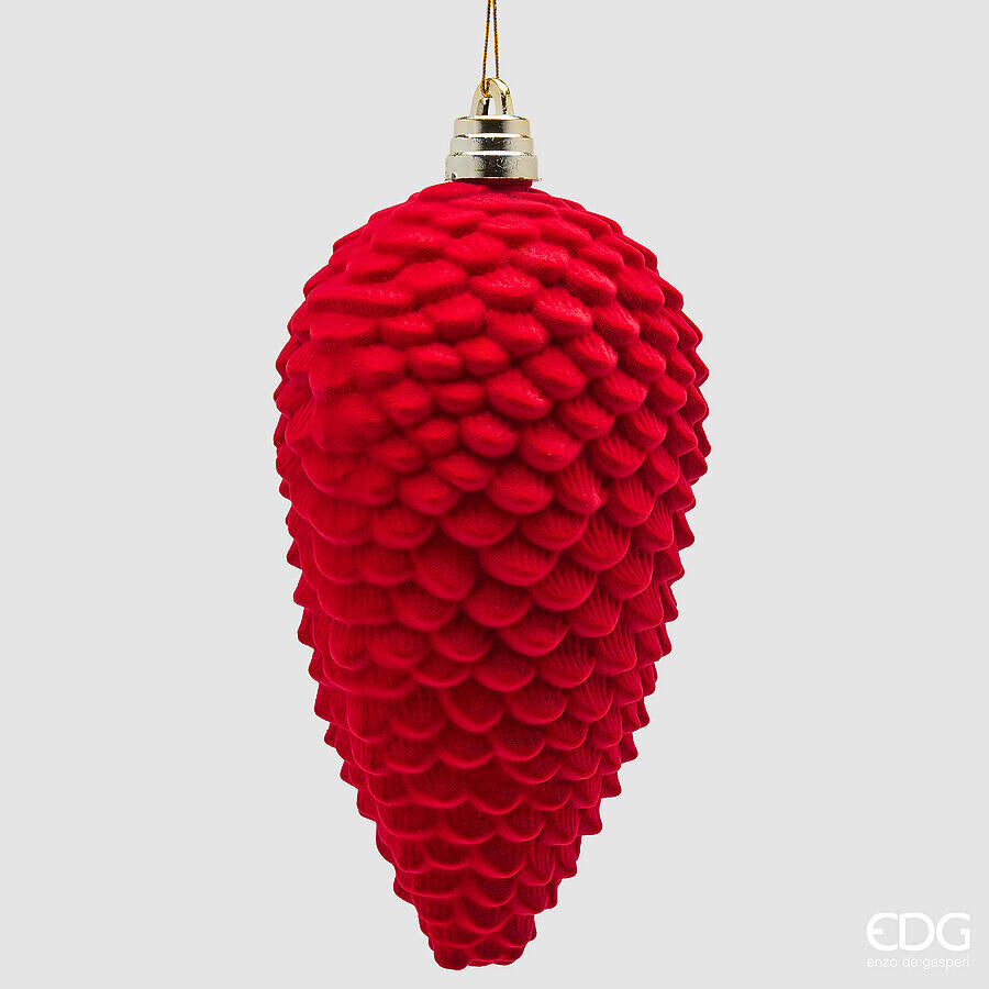 EDG Enzo De Gasperi Pomme de Pin en Velours Rouge H25 cm – Décoration de Noël