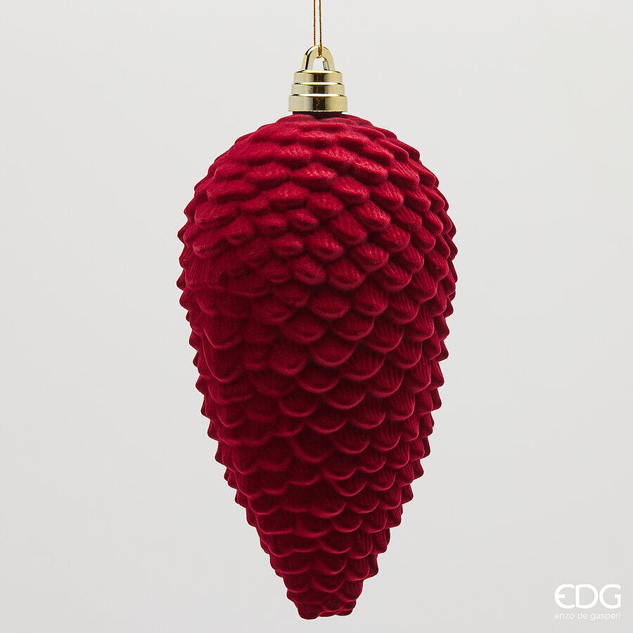 EDG Enzo De Gasperi Pomme de Pin en Velours Burgundy H25 cm – Décoration de Noël