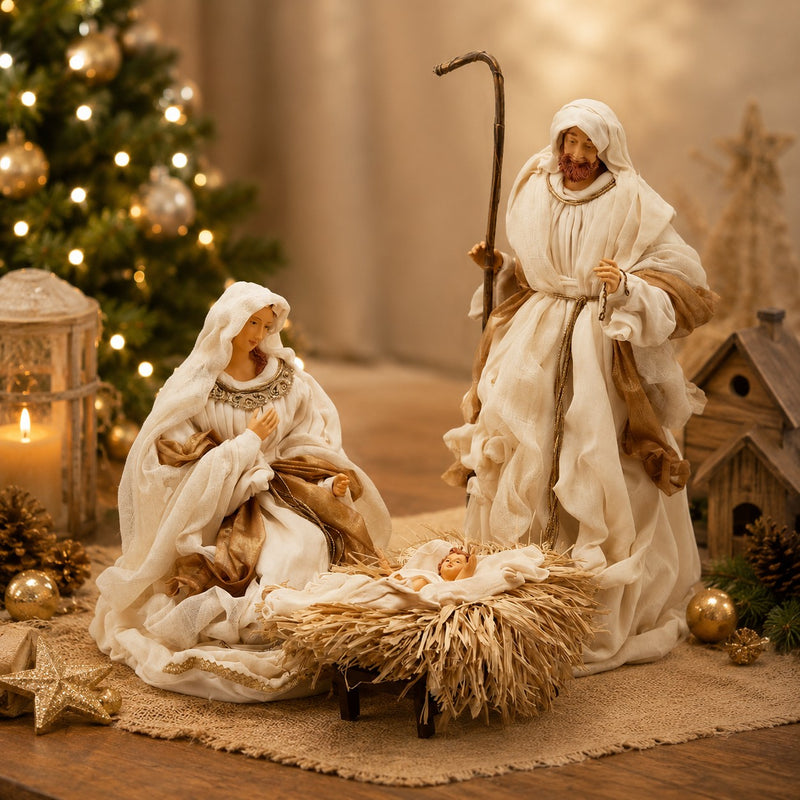 EDG Enzo De Gasperi Crèche de Noël Roi H 70 Cm 3 Personnages Blanc Ivoire