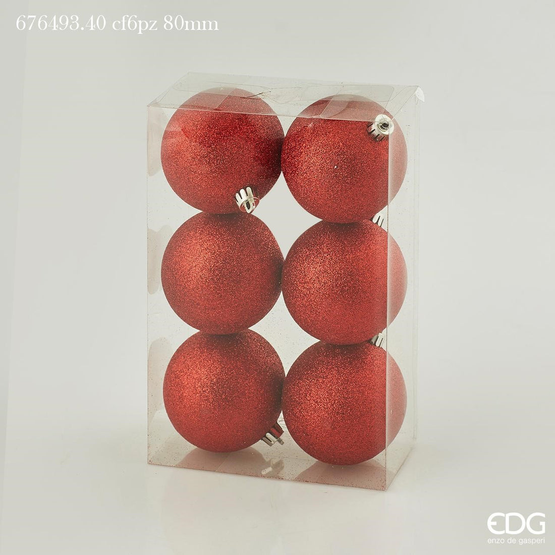 Boule de Noël en poly EDG Enzo De Gasperi D 8 cm Paillettes Rouge Lot 6 pièces