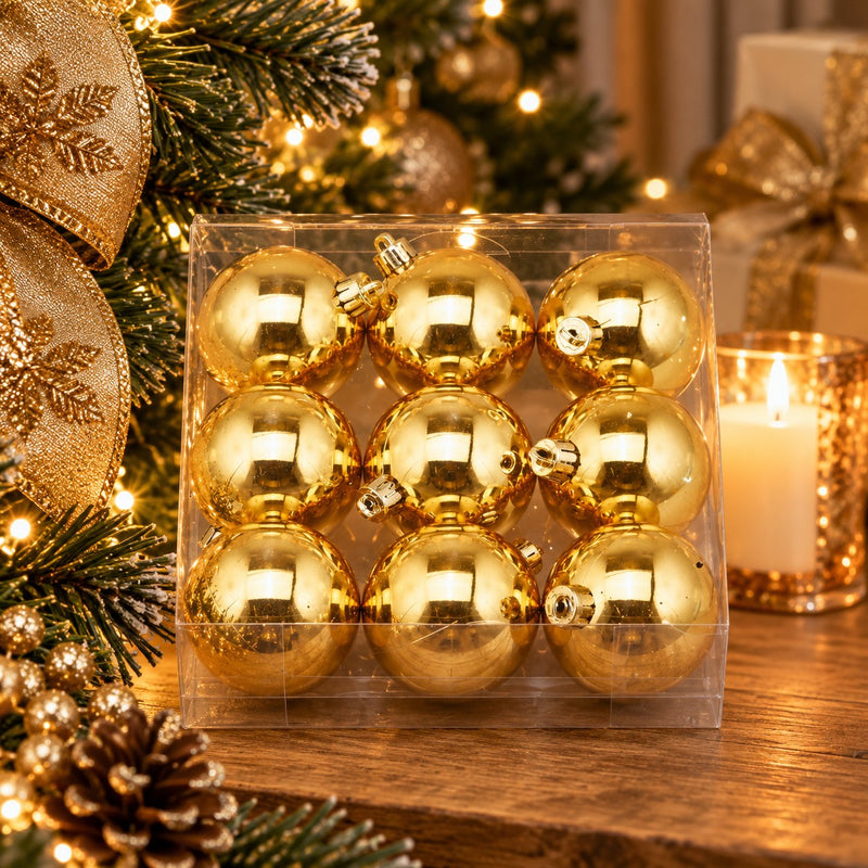 EDG Enzo De Gasperi Boules de Noël Brillantes Or – Lot de 9 Pièces