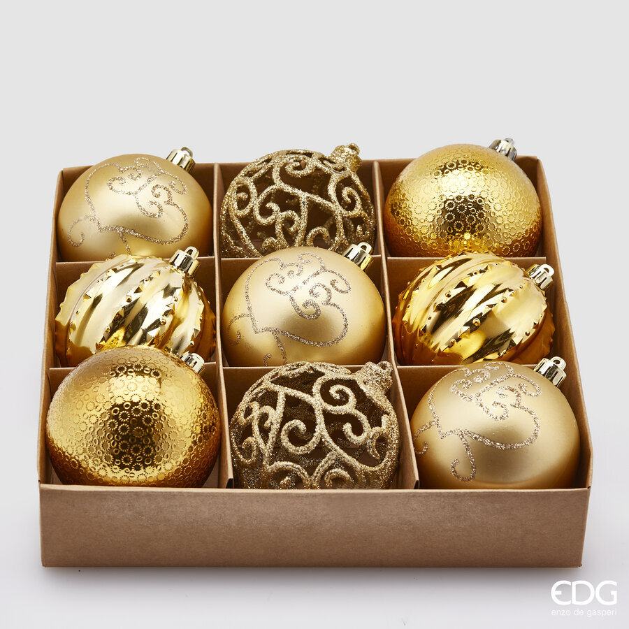 Boule de Noël EDG Enzo De Gasperi Poly Mix D 8 cm Lot 9 pièces Or clair