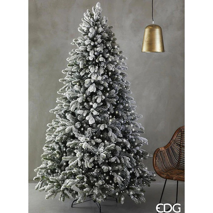 EDG Enzo De Gasperi Snow-Covered Merano Pine Christmas Tree H 240 Cm D 148 Cm with 950 White Green LEDs - LAST PIECE OFFER